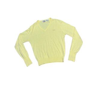Mr Rogers Style Vneck Vintage Izod Acrylic Yellow Sweater Medium Grandpa Core